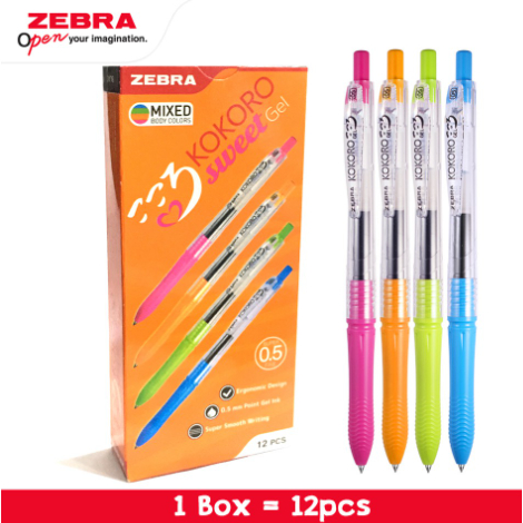 

(Pak/12Pcs) ZEBRA - Bolpen kokoro sweet gel / Pulpen Hitam 0.5mm
