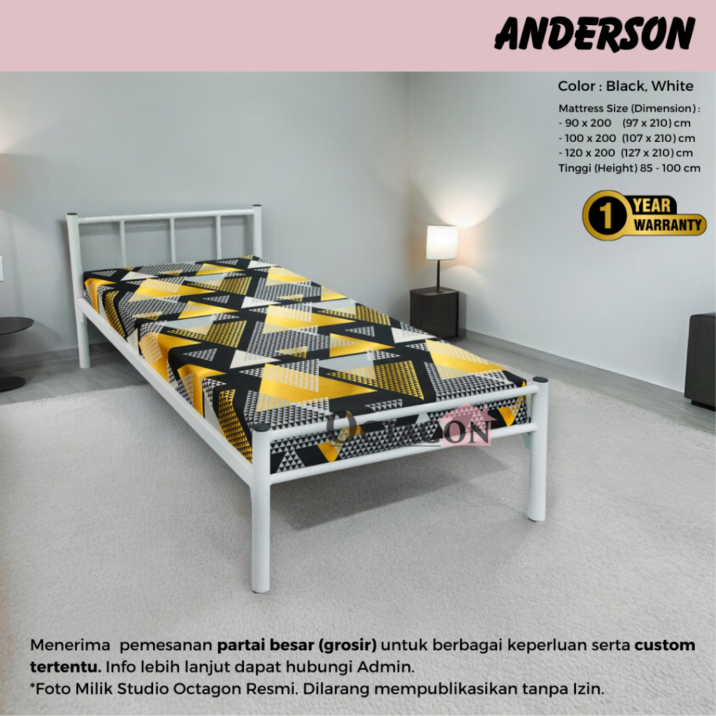 Ranjang Besi Minimalis Single Anderson 90x200 100x200 120x200