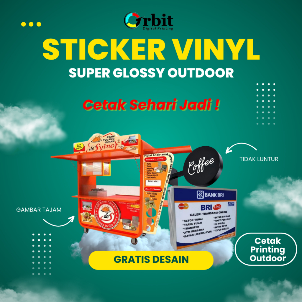 

CETAK STICKER VINYL BRANDING ROMBONG, NEON BOX, DLL DESAIN GRATIS