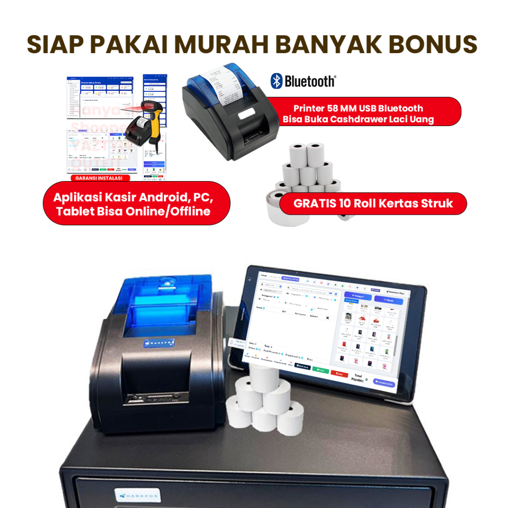 Paket Kasir Android Tablet PC Murah Lengkap Siap Pakai Sudah Include Printer Thermal, Software Kasir