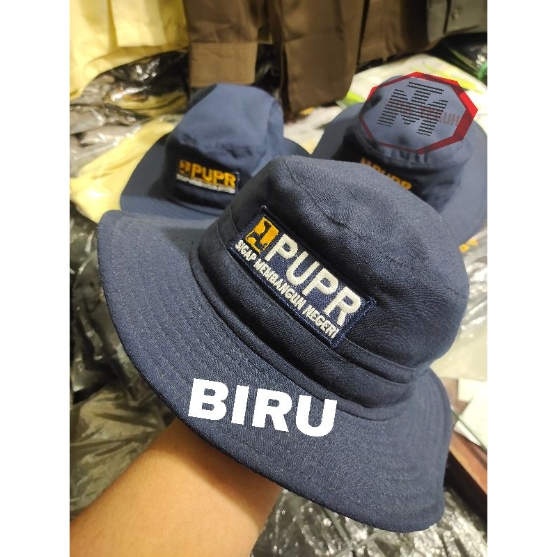 TOPI RIMBA Bordir Logo PUPR BIRU