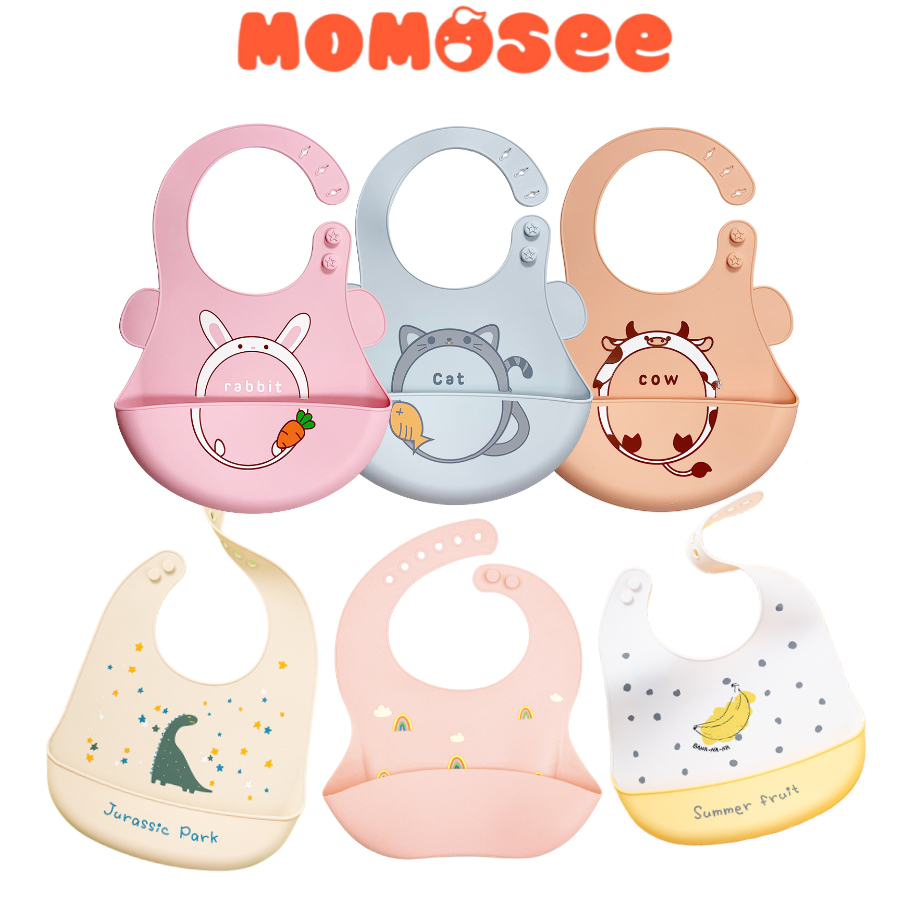 Momosee Celemek Makan Bayi Lucu Perlengkapan Mpasi Bayi Celemek Silicone Bib Waterproof CJ042