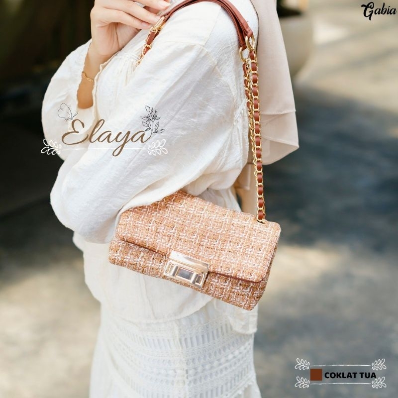 Elaya Slingbag by Gabia bag - Tas Selempang Wanita Medium Rajut x Chocoly Waterproof Pesta