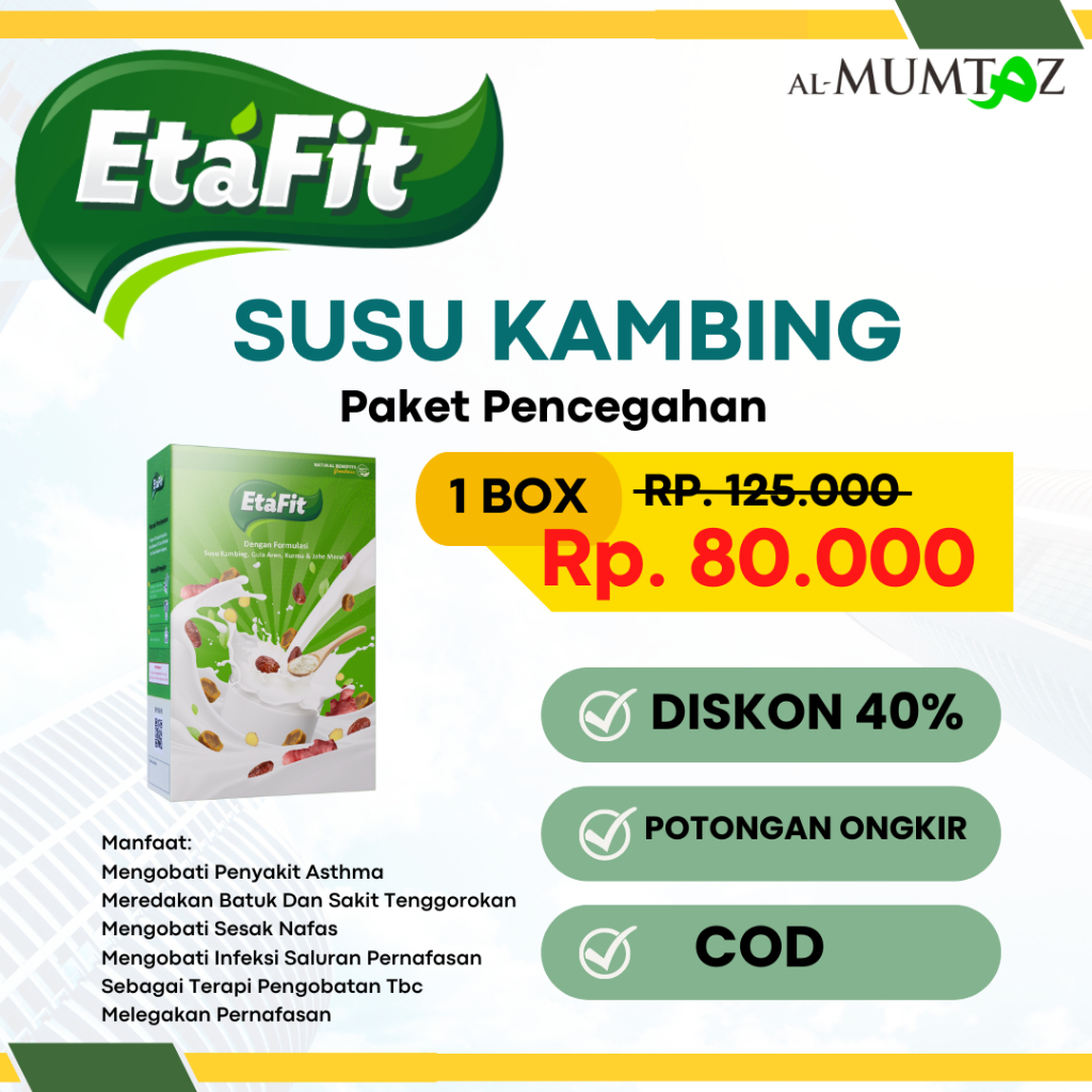 

[BPOM] 1 BOX ETAFIT SUSU KAMBING ETAWA Untuk Pernapasan Asma Batuk Sesak Nafas TBC Asthma Sakit Tenggorokan Saluran Pernafasan