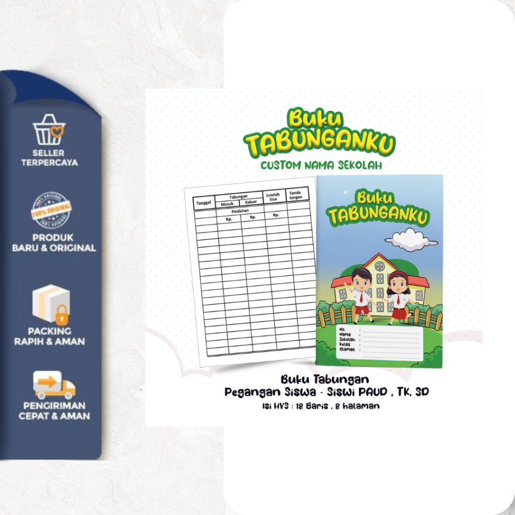 

TMC // Buku Tabungan Custom Nama + Cover & Lembaga Sekolah Berserta Alamat Tabungan Sekolah PAUD , TK , SD