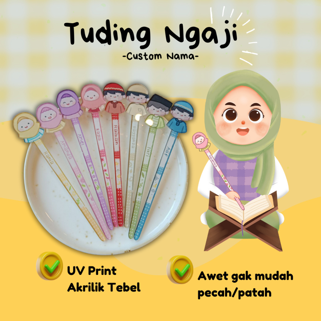 

Tuding Ngaji Kalam Ngaji Penunjuk Ngaji Custom Nama Anak dan Karakter Lucu