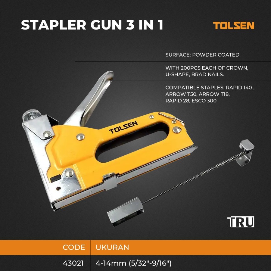 

Staple Gun / Staples Tembak 3 in 1 Bisa 3 Jenis Staples TOLSEN 43021