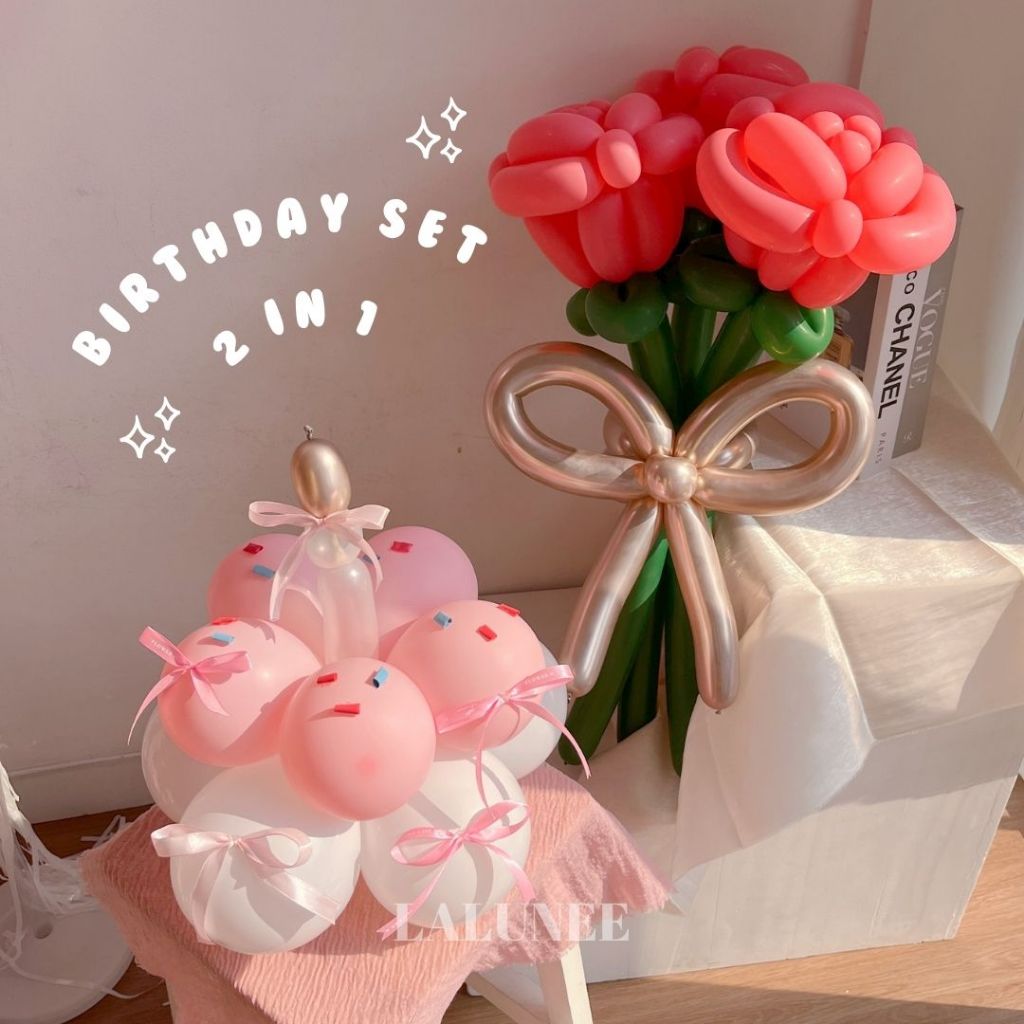 Balloon Cake Birthday Set - Dekorasi Balon Ulang Tahun - Bunga Balloon Twist Bouquet