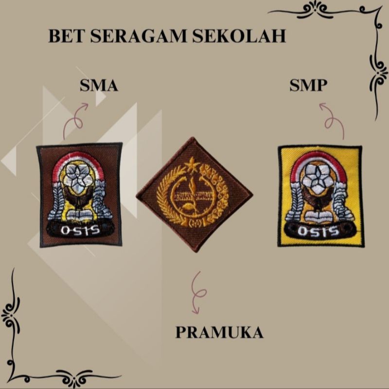 Bet seragam sekolah SMP, SMA dan bet Pramuka bordir