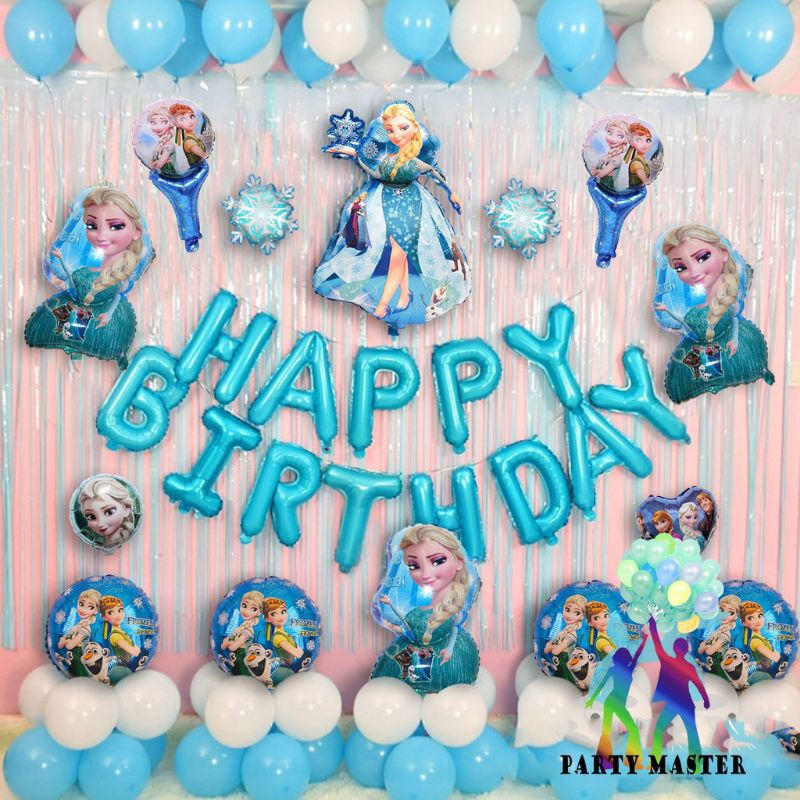 DEKORASI ULANG TAHUN FROZEN TIRAI PUTIH MURAH