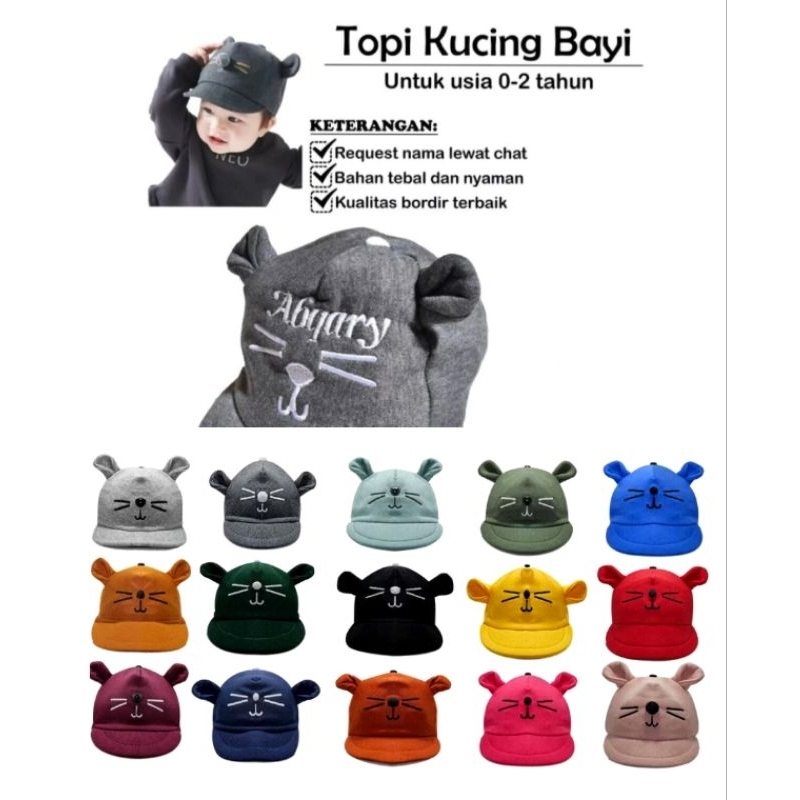 TOPI BAYI FREE NAMA/TOPI ANAK BORDIR REQUES COSTUM NAMA/TOPI PET BAYI PAKE NAMA