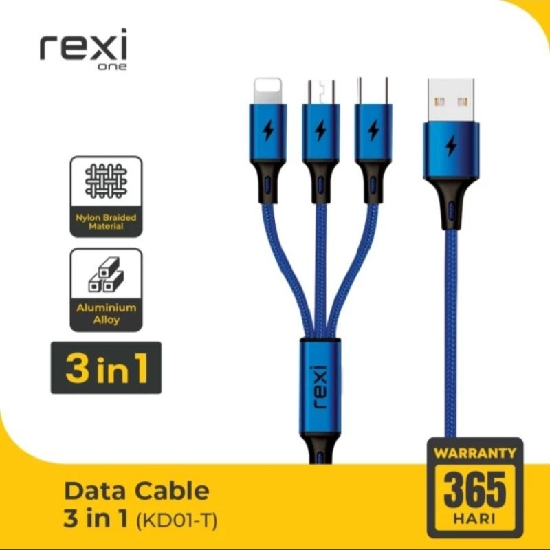 Rexi KD01-T 3in1 Cable Data Nylon Fast charging 3A KD01T