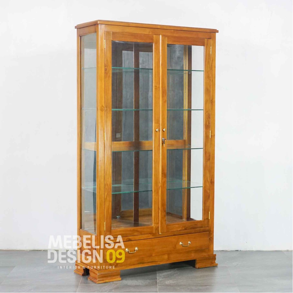 Lemari Hias Pajangan Minimalis Kayu Jati Rak Kaca 2 Pintu