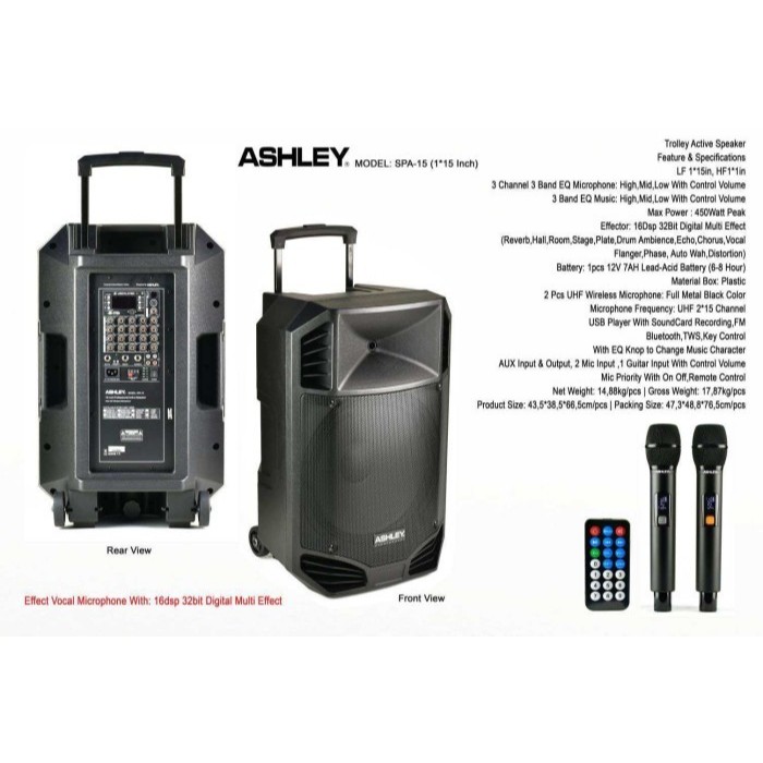 Speaker 400 watt Aktif Portable ASHLEY New SPA 15 Inch SPA15 Bluetooth