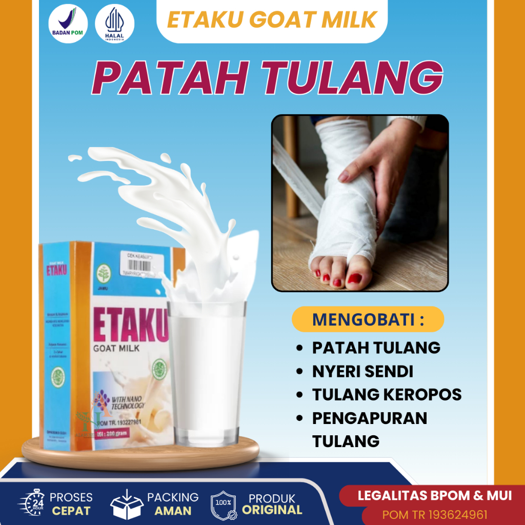 

Vitamin Kalsium Tulang, Obat Patah Tulang, Susu Penguat Tulang Keropos, Tulang Lemas Kesemutan, Susu Untuk Tulang Rusak Untuk Anak Dan Dewasa - Etaku Goat Milk 100% Halal Asli Tanpa Pemanis