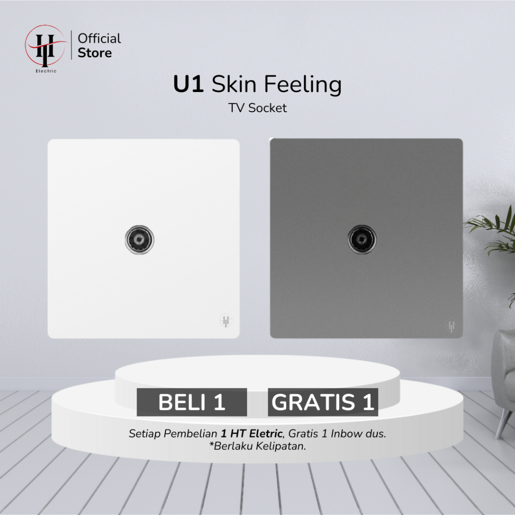HT Electric U1 White/Grey Saklar Socket TV - Modern & Elegan - Beli 1 Gratis 1 Diskon 50%