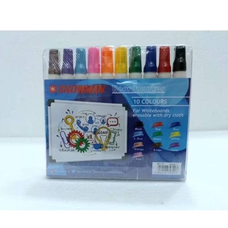 

Spidol Whiteboard Marker BG-10W Snowman Spidol Bisa Dihapus Set 10 Warna