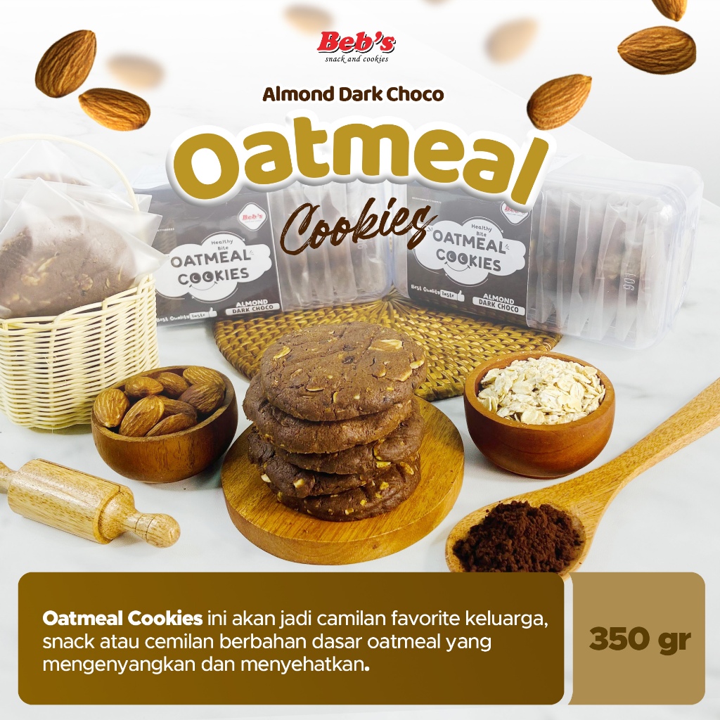 

Oatmeal Almond Cookies | Kue Gandum | Cemilan Sehat Healthy Bite | Cemilan Diet | 350 gram