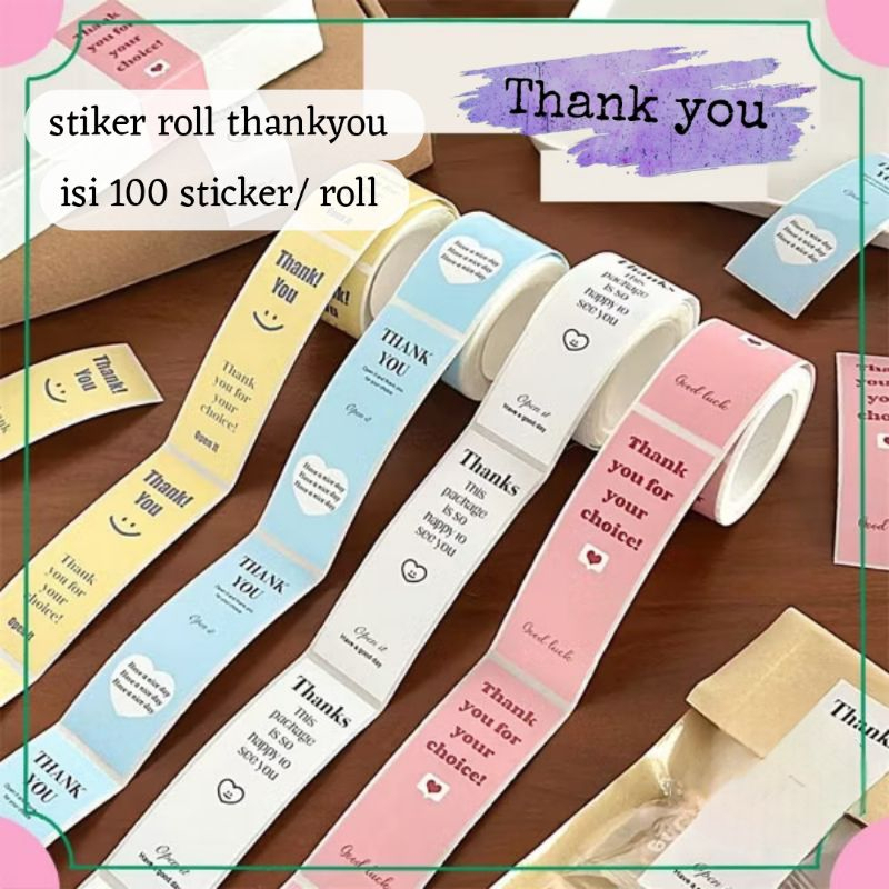 

DY PACK 1 ROLL STICKER THANK YOU WARNA PASTEL STICKER LABEL PERSEGI 100/roll