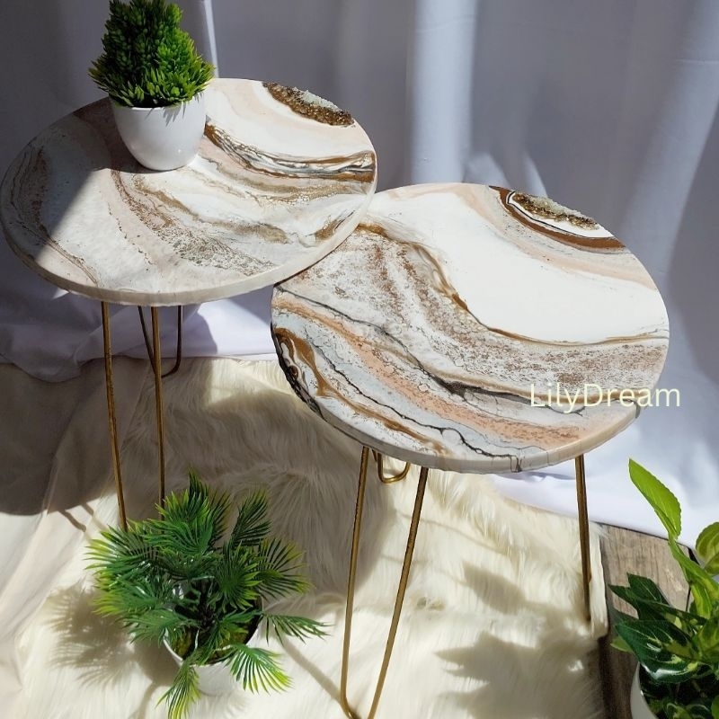 Resin Coffee Table Meja Bulat Ruang Tamu Dekorasi Rumah