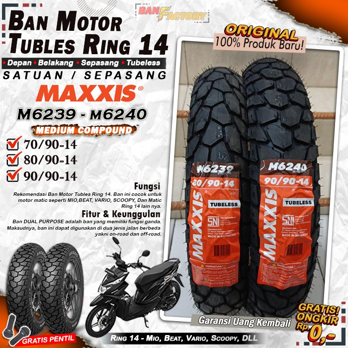 Ban Motor Beat Maxxis M6239 Ring 14 Tubles Ban Motor Tubeless Mio Beat Vario Scoopy Ring 14 Tubles