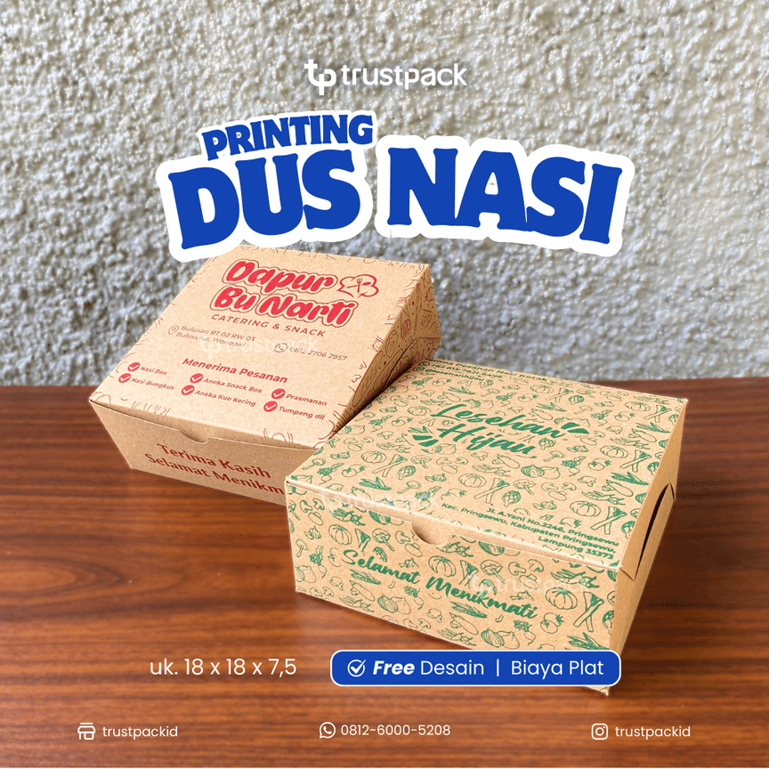 Cetak Sablon Dus Kraft 18x18 | Box Nasi Kue Custom Logo Tebal | Print Kemasan Premium UMKM
