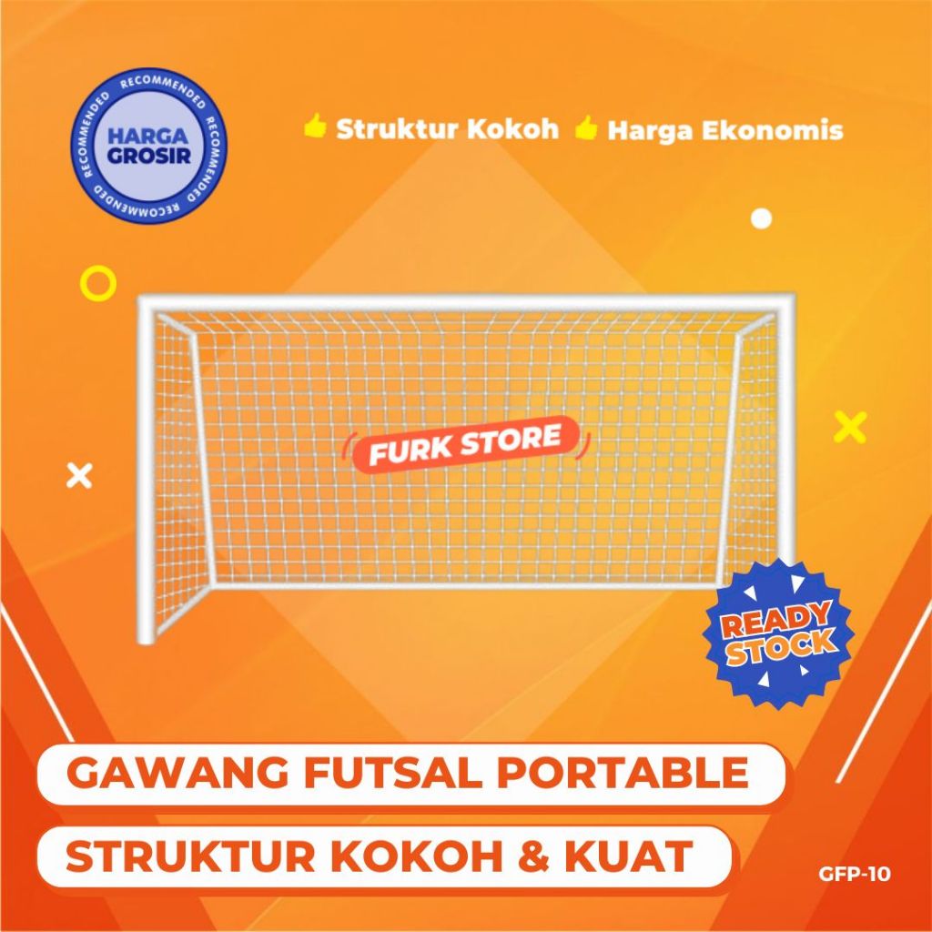 Gawang Futsal Murah, Gawang Besi Portable untuk Futsal, Gawang Futsal Portable 3x2m GFP-10