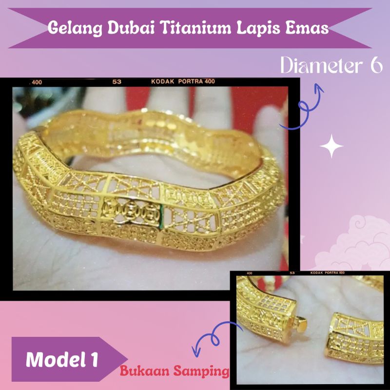 Gelang Bangle Dubai Titanium Lapis Emas