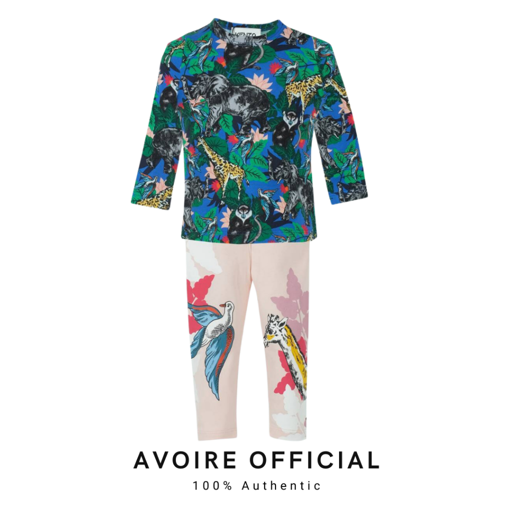 Kids 1 Set Tshirt Long Green And Pants Pink Jungle