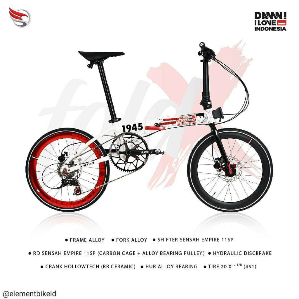 Sepeda Lipat FoldX Xlite DAMN I LOVE INDONESIA Kemerdekaan Edition 20 Inch 11 Sp