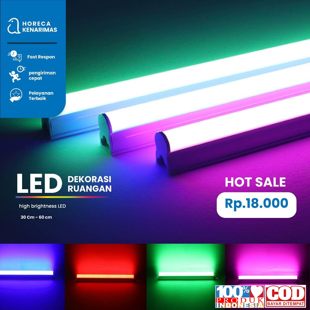 Lampu TL Neon / Lampu T5 LED 30cm 60cm Warna Warni