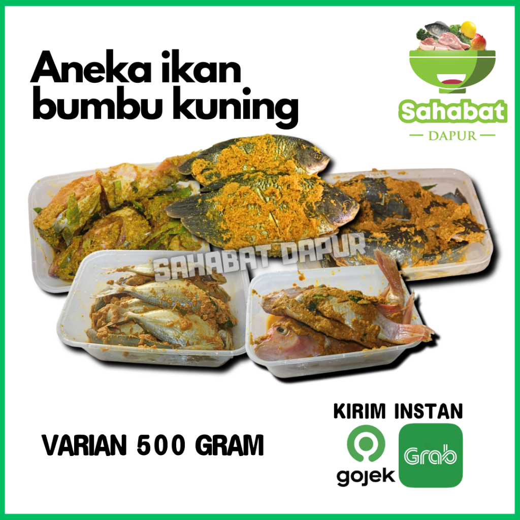 

Aneka Ikan Bumbu Kuning 500gr [ Nila/Lele/Patin/Gurame/Bandeng/Selar/Bawal/Kembung ]