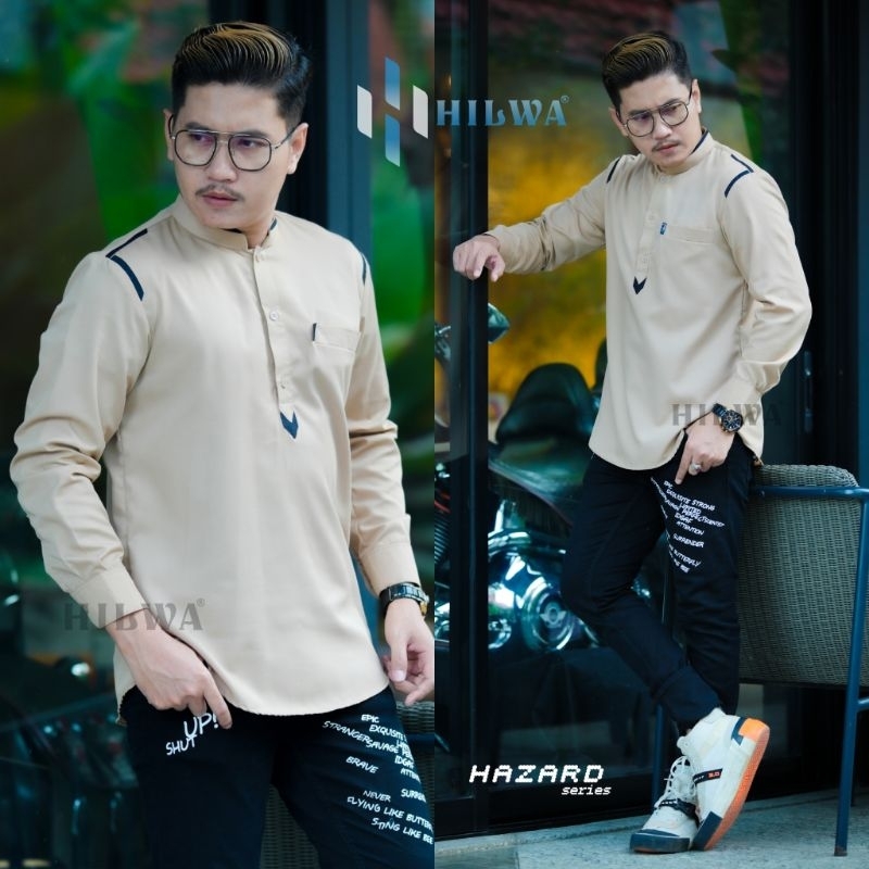 Hilwa Official - Kemeja baju atasan santri putra warna coklat susu - Baju koko hilwa collection moti