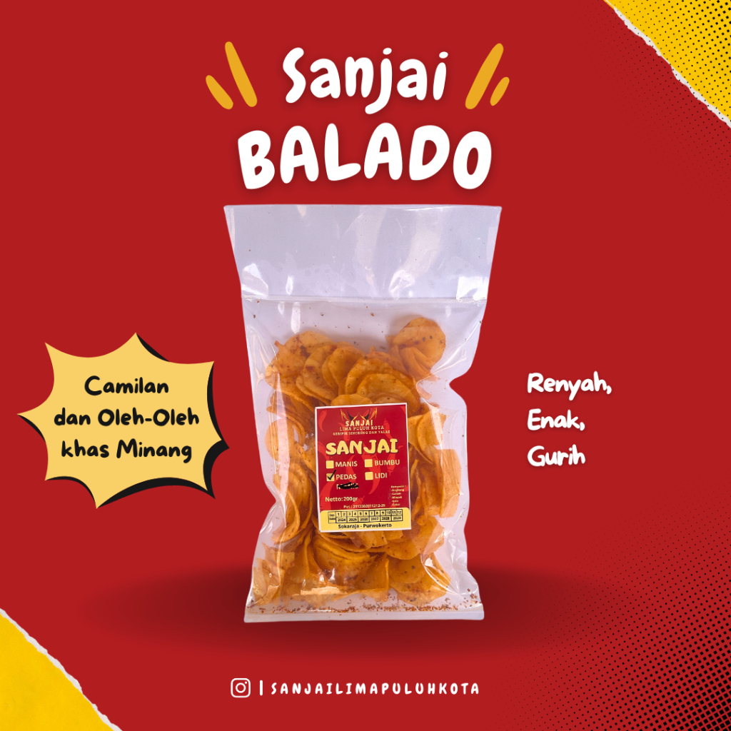 

Keripik Sanjai Balado/Pedas 200gr / Camilan dan Oleh Oleh khas Minang / Cemilan Asin / Makanan Ringan