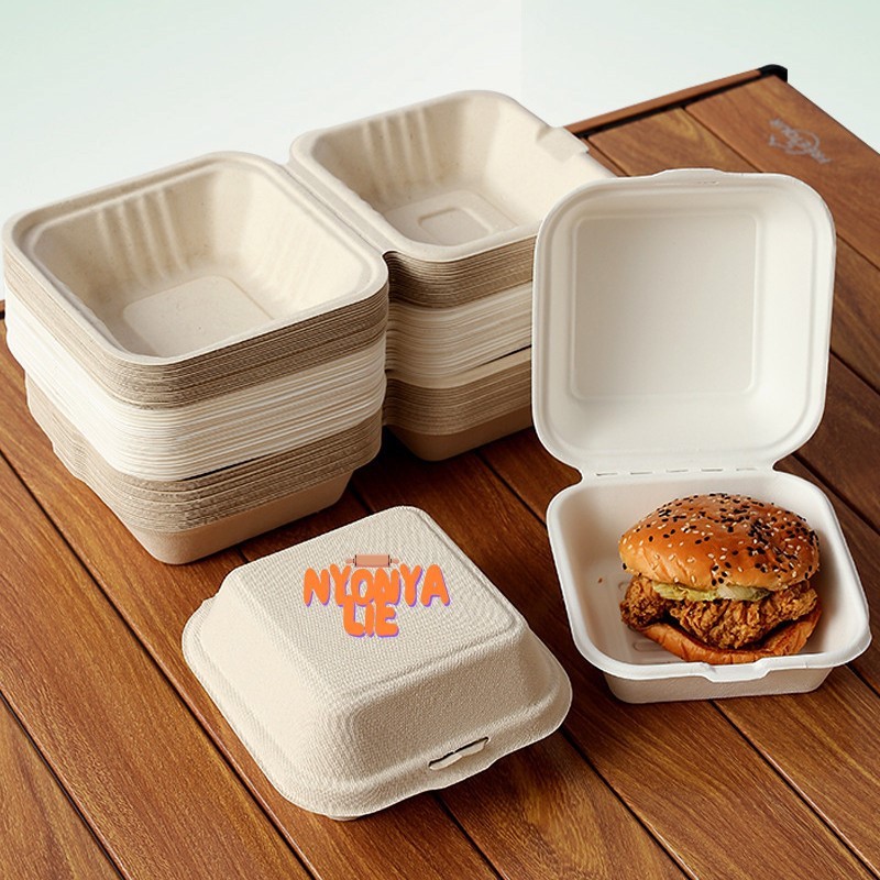BBR01 15x15x8 Cm Bagasse Box Lunch Burger Bento Dus Craft Cake Kue Dimsum
