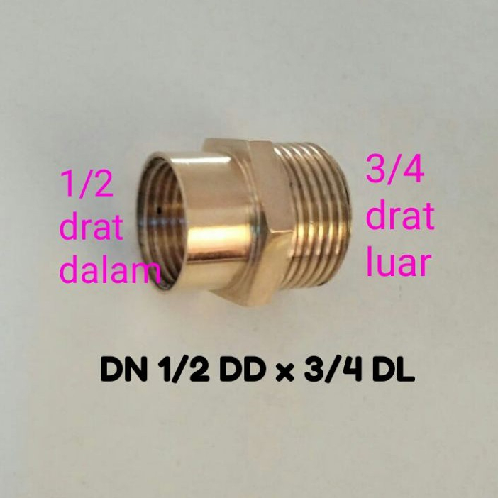 Dobel Sok Drat 1/2 Drat Dalam x 3/4 Drat Luar