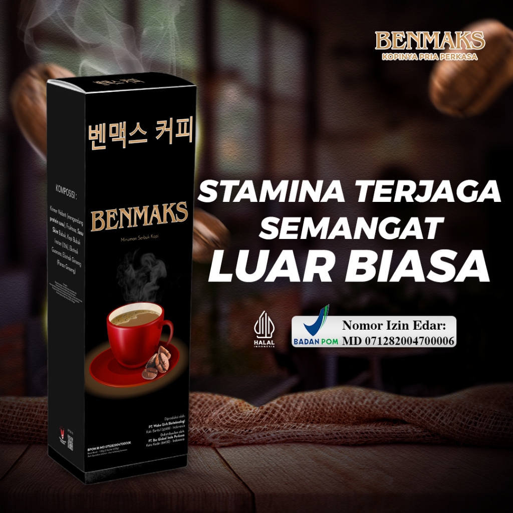 

Benmaks Kopi Gingseng Nikmat Tingkatkan Stamina Dan Vitalitas Pria Nikmat 1 Box 5 Sachet