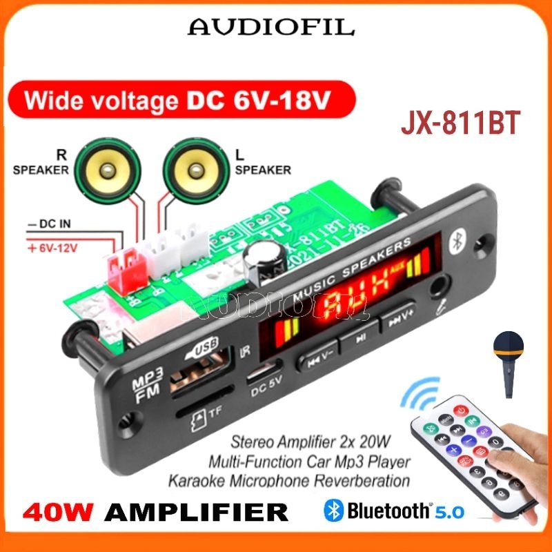 Modul Mp3 Class D 40W Bluetooth Karaoke Microohone Echo Car Mp3 Player