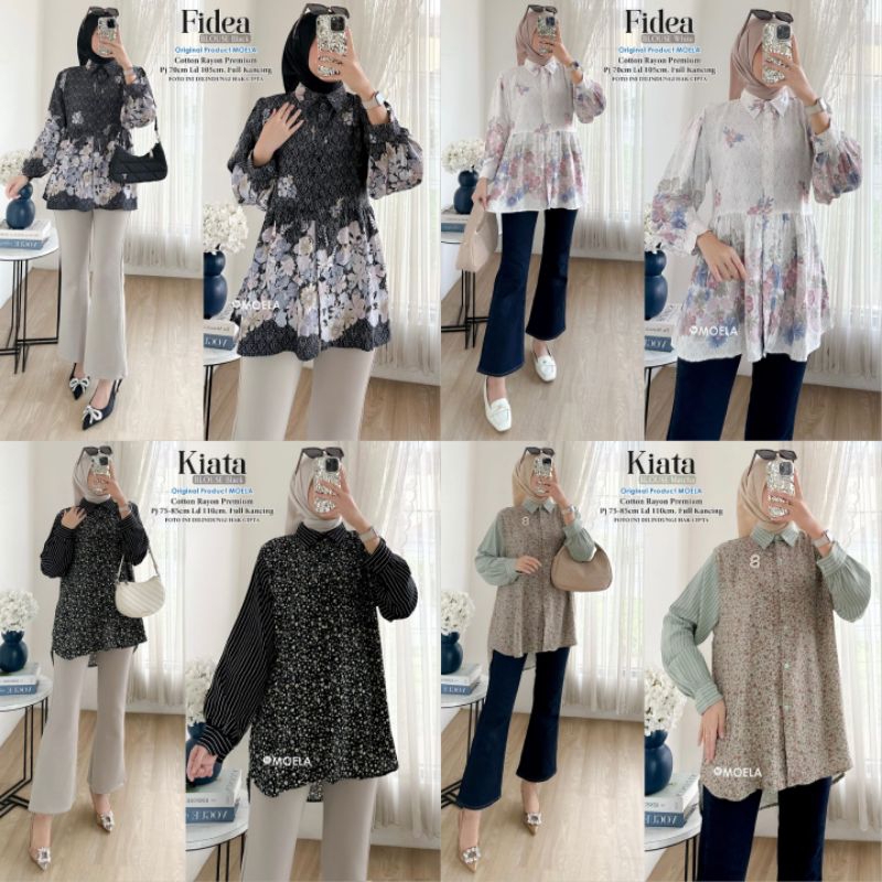 Kiata Fidea Blouse Oversize Atasan Kombinasi Jumbo Allsize Busui Premium Catton Rayon Original Ori M