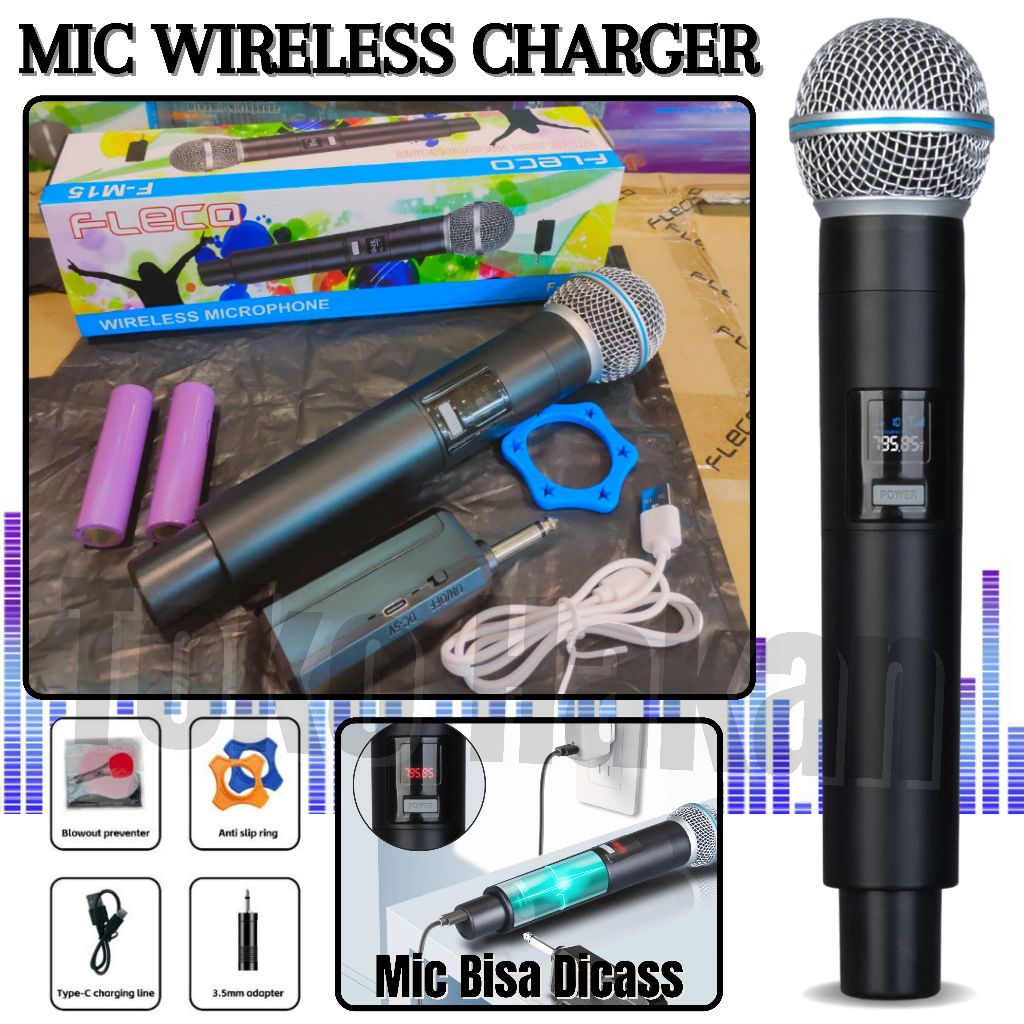 Microphone Wireless / Mic Tanpa Kabel Fleco F-M15 / Mic Wireless / Mic Karoke / Mic Bluetooth ~ TH