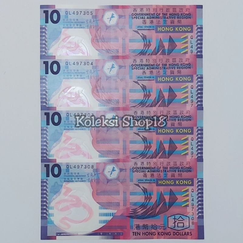 Koleksi Uang Asing Hongkong Pecahan 10 Dolar Polymer