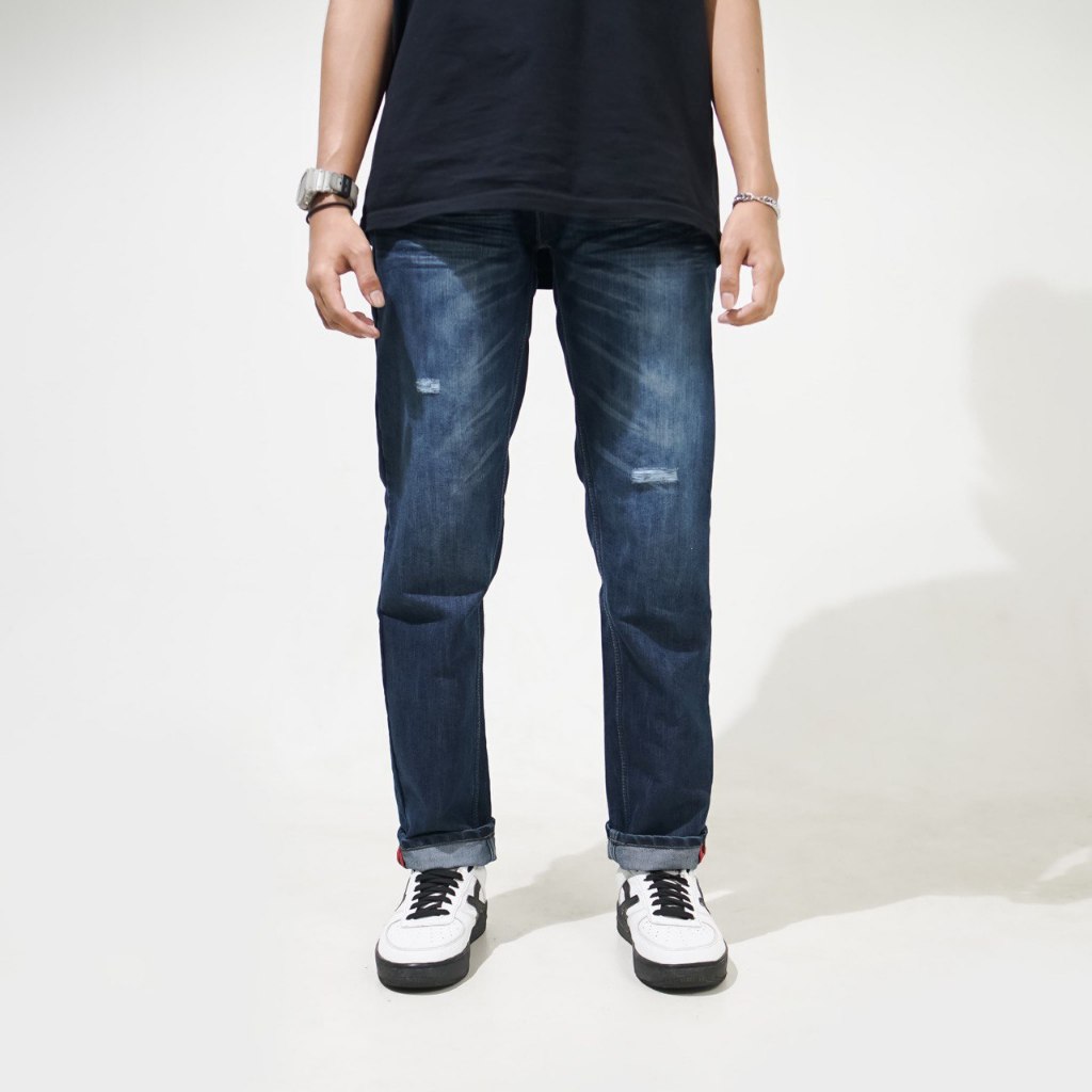 Helios concept - Celana Jeans Pria Regular Fit Non Stretch Model Sobek Aksen Selvedge