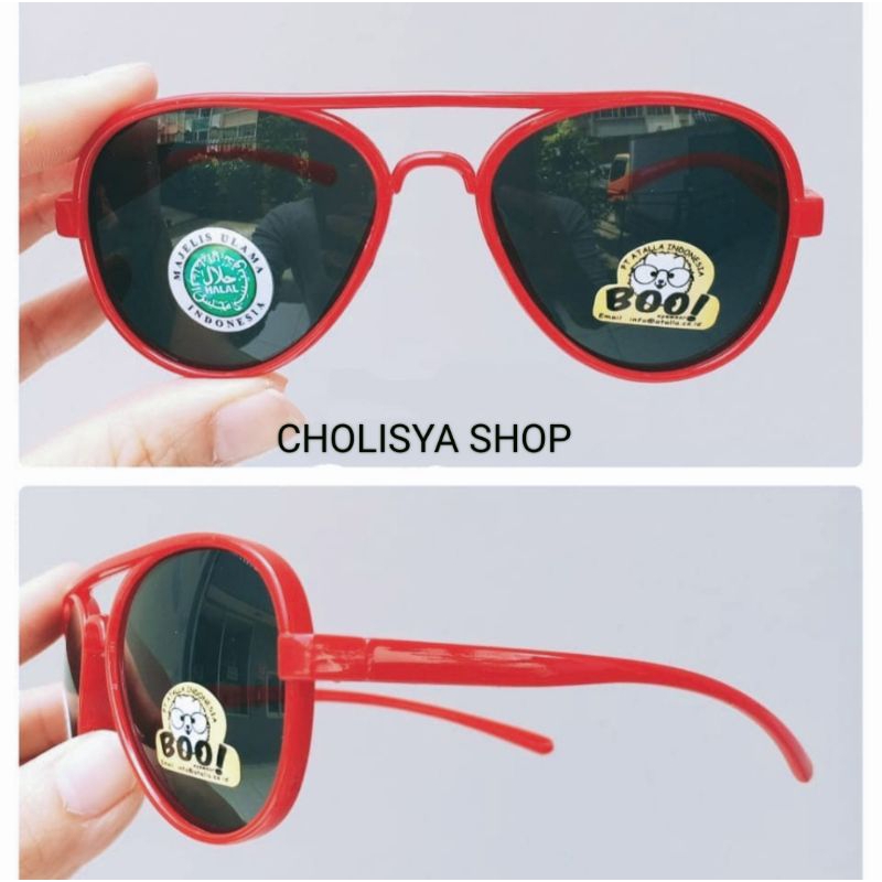 3014Boo kacamata anak model kekinian gagang merah lensa hitam
