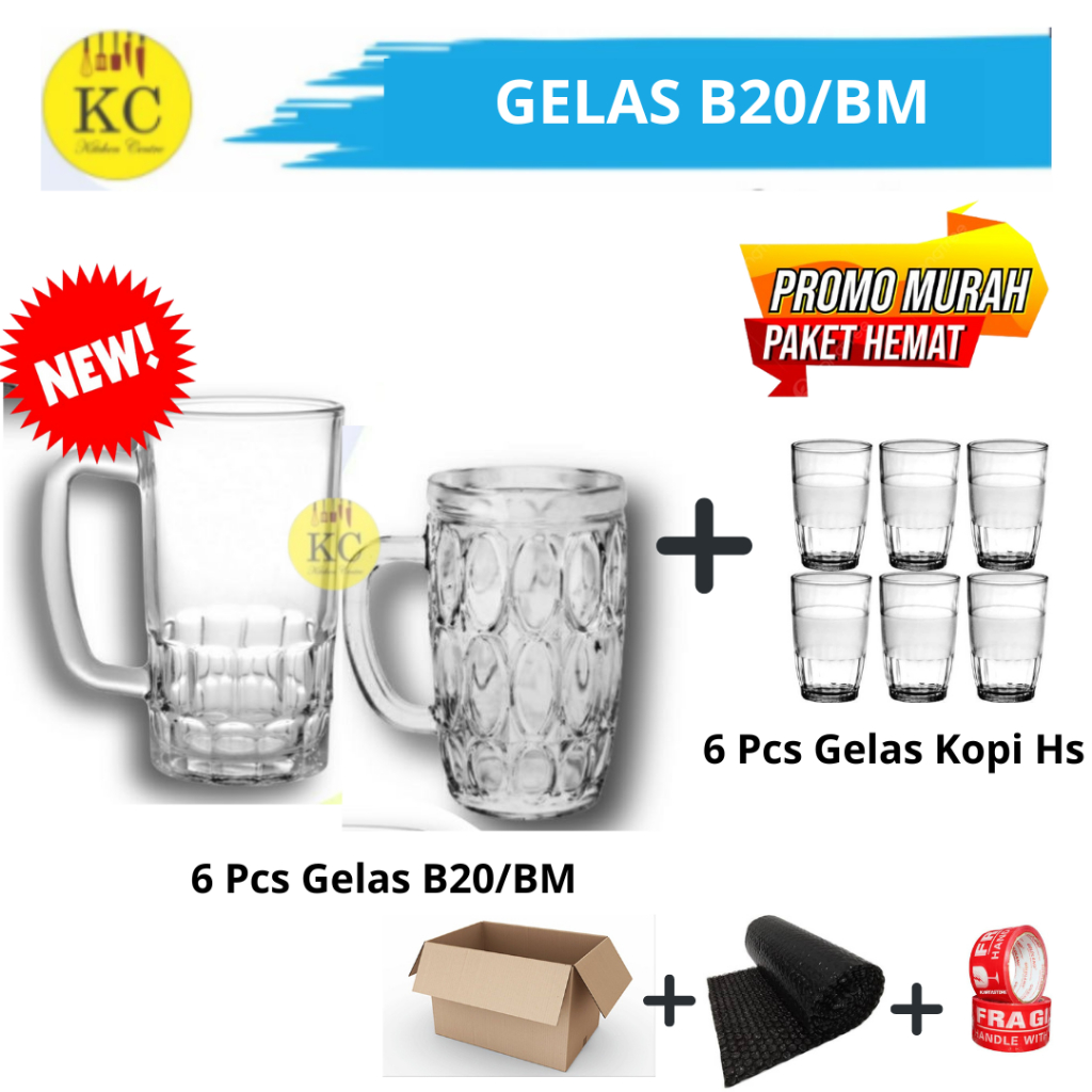 Gelas Kaca Gagang Besar Gelas Es Teh Gagang 6 Pcs/Gelas Beling Gagang Murah