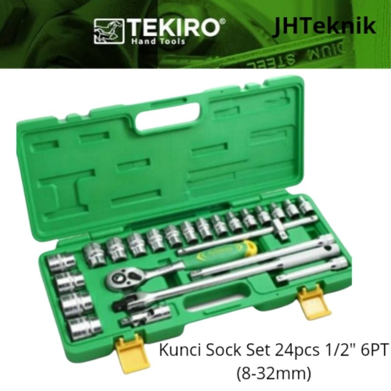 JHteknik TEKIRO Kunci Sock Set 24pcs 1/2" 6PT(8-32mm)/Kunci Sock Set 24 pcs TEKIRO