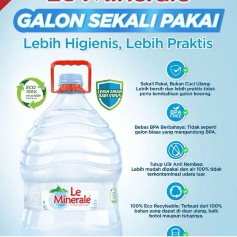 

LE MINERALE GALON 15 LITER GALON LEMIN ISI 15 LTR TERMURAH
