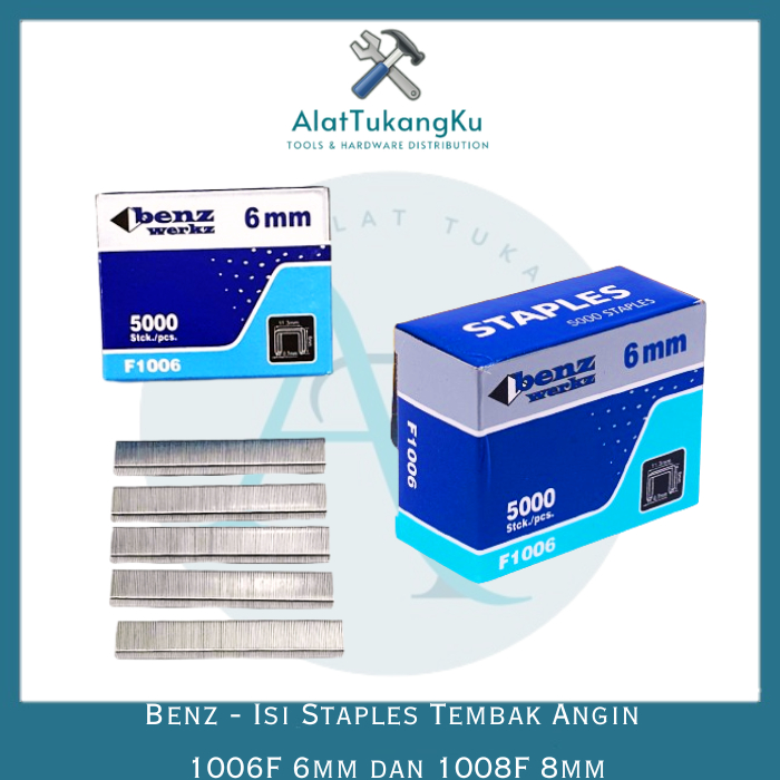 

BENZ Isi Staples Model U Tembakan Angin Staples Type 1006F 6mm 1008F 8mm 5000 pcs / Isi Staples Tembak Jok Motor Sofa Furniture