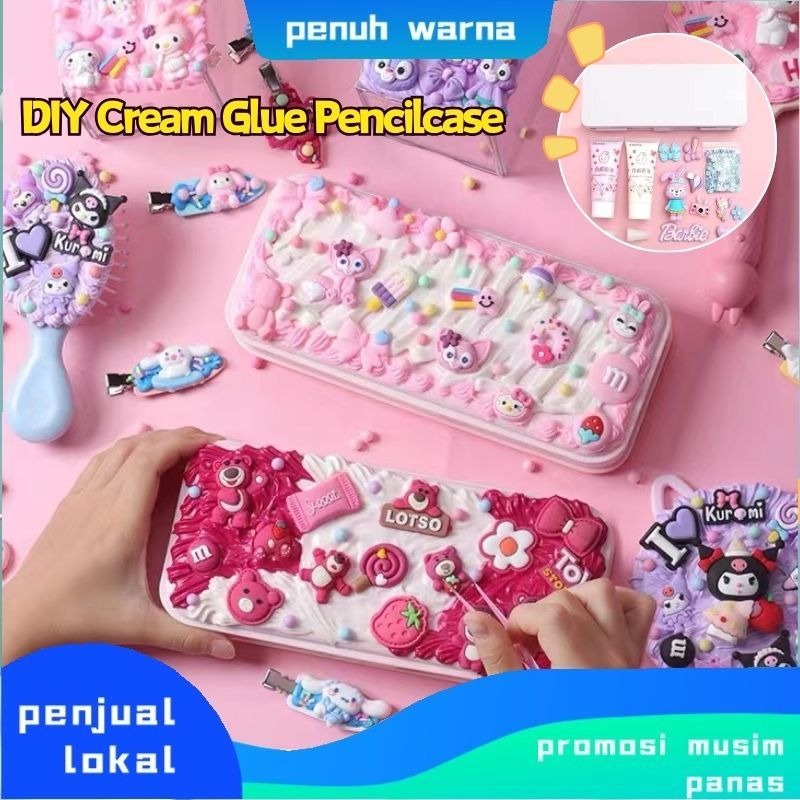 

【Local Delivery 】DIY Clay Cream Pencil Case / Kotak Pensil DIY Deco Cream Kit /Cream Glue guka Set Pencilcase/Sanrio/BeruangStroberi/Melodi Kotak Pensil Buatan Sendiri Anak