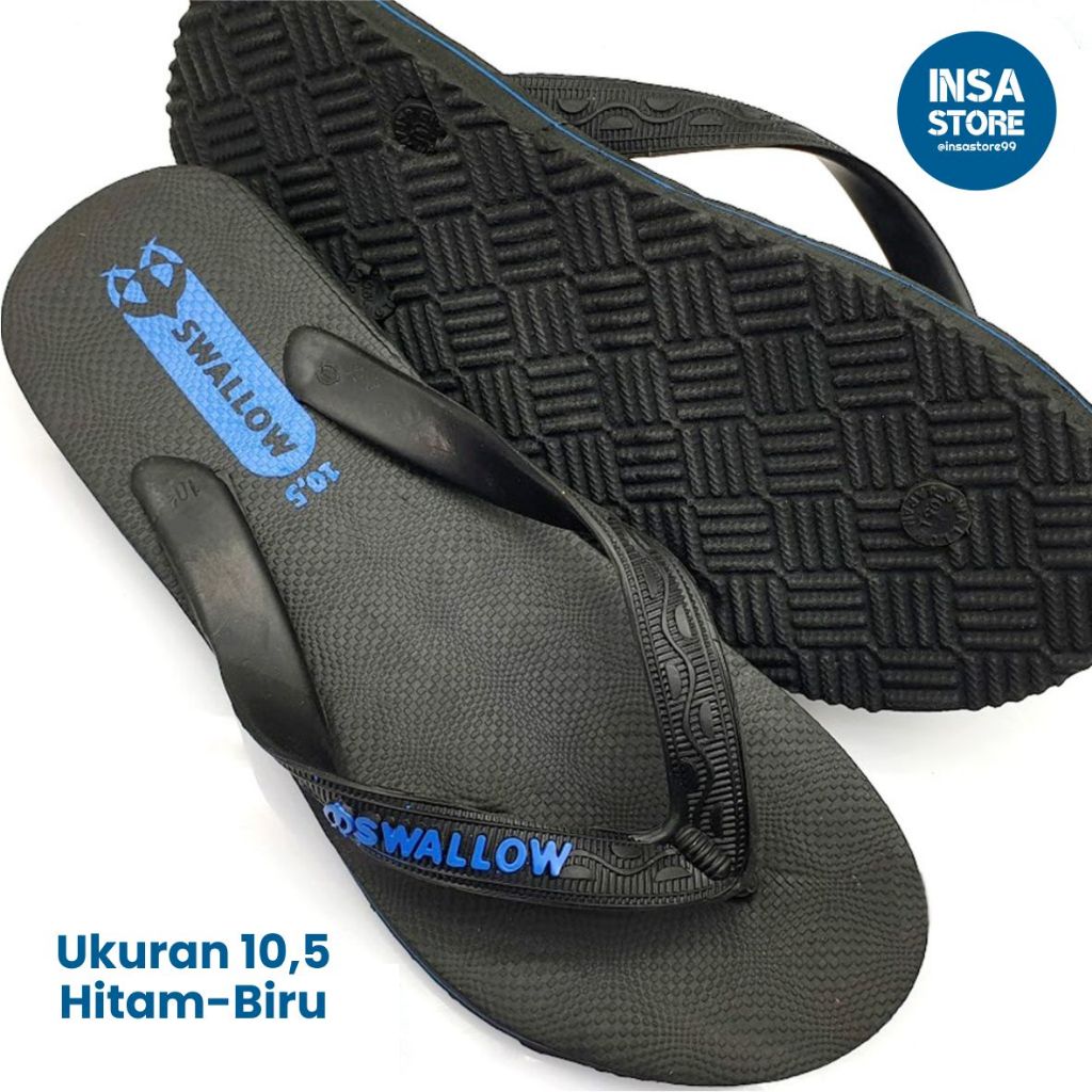 Sandal Swallow Hitam Black Pearl M02 - Sandal Jepit Hitam Aksen Warna