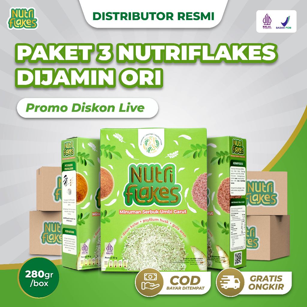 

3 Box Nutriflakes Original - Minuman Umbi Garut Solusi Atasi Asam Lambung Maag Kronis Gerd Suplemen